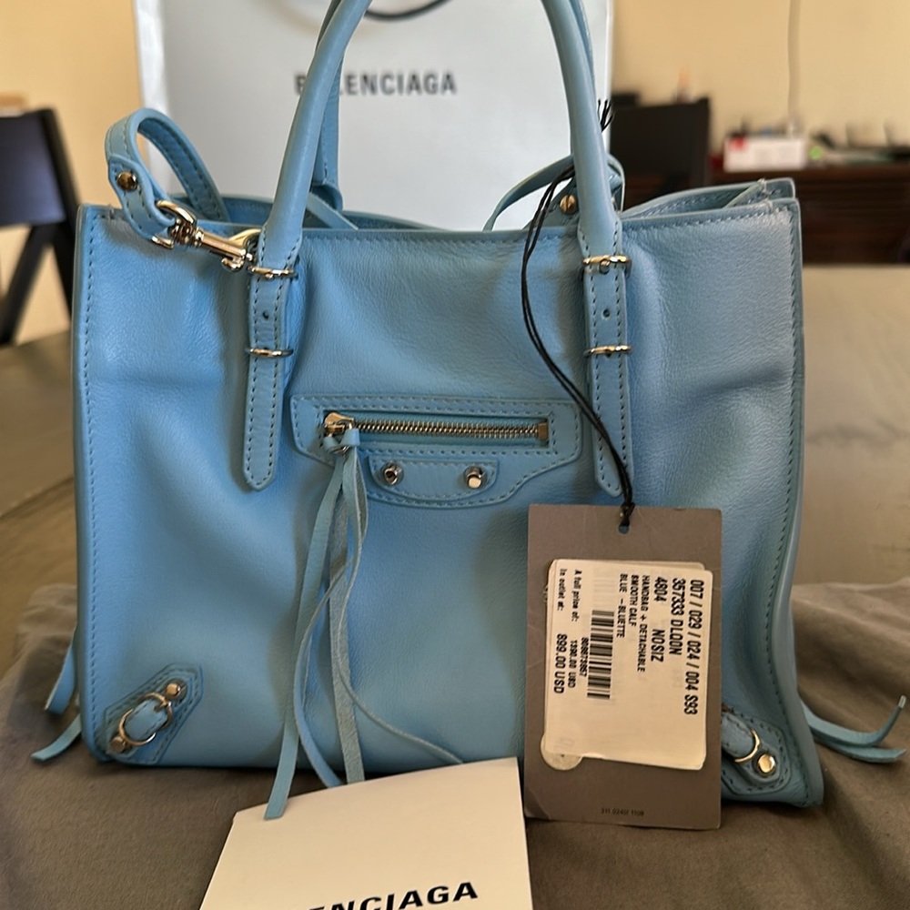 Balenciaga Paper Mini Handbag Shoulder 2way Blue Smooth Calf 357333